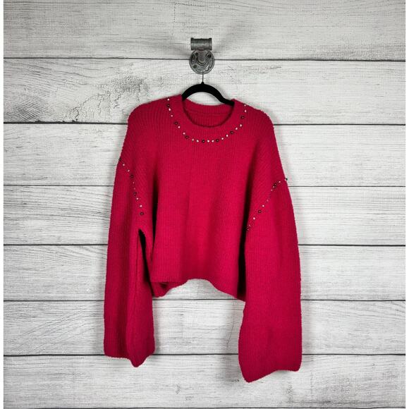 Cider Plus Size Hot Pink Plush Jewel Studded Crop Sweater Size 4XL - Picture 1 of 8